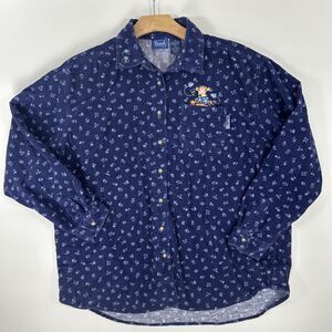 Disney Winnie the Pooh Corduroy Shirt Women’s XL Tigger Blue Button Up Retro